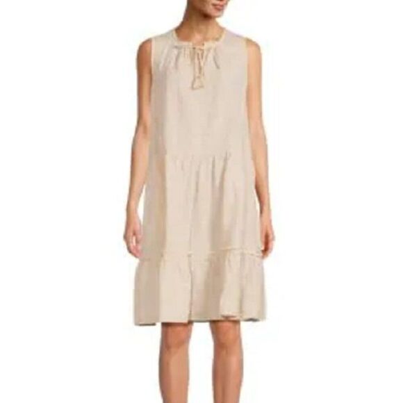 J.McLaughlin Women's Natural Christa Linen Tassel Tiered Shift Dress Tan Size XS - Picture 1 of 8
